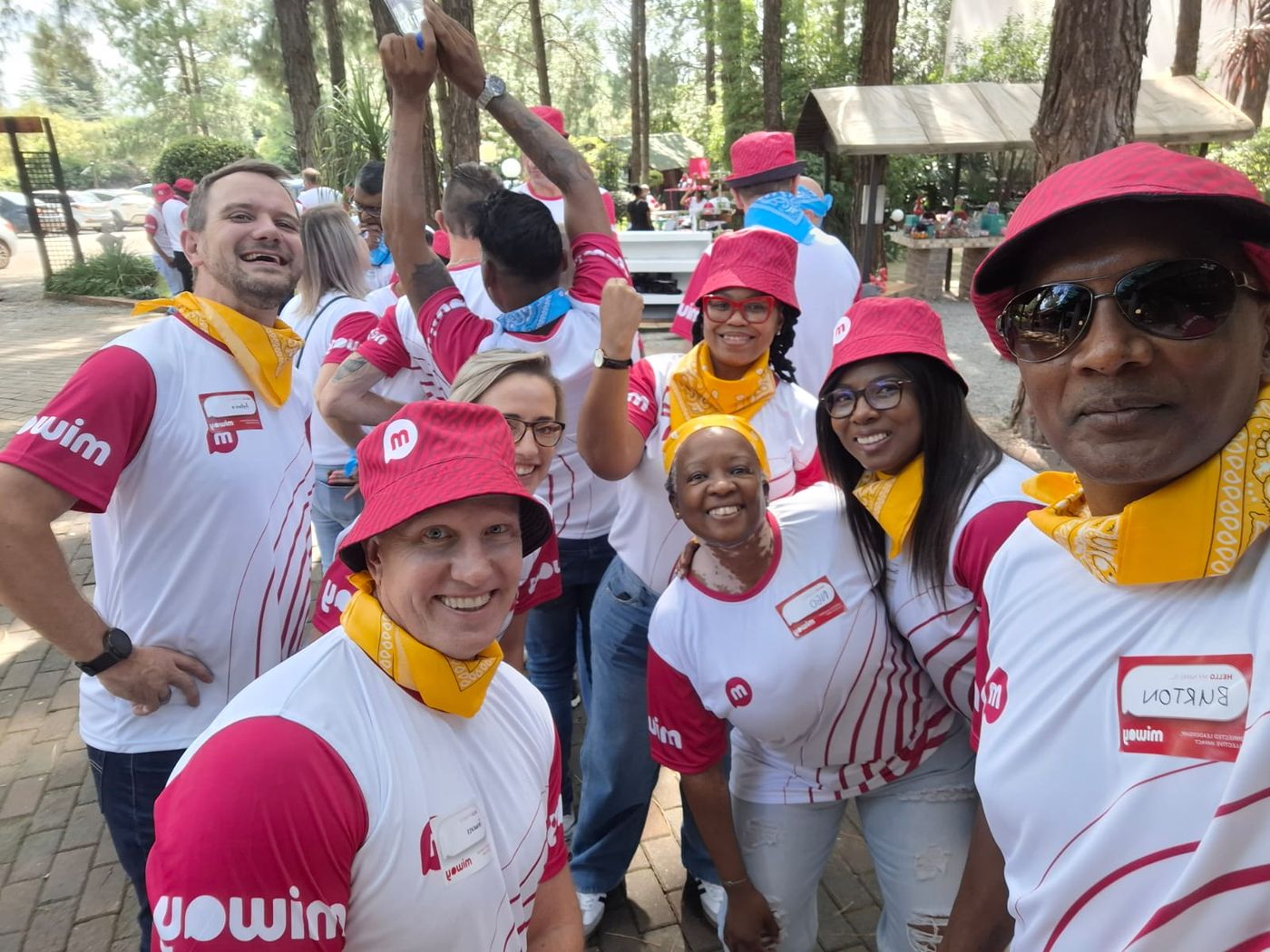 Corporate team celebrating at a team building event